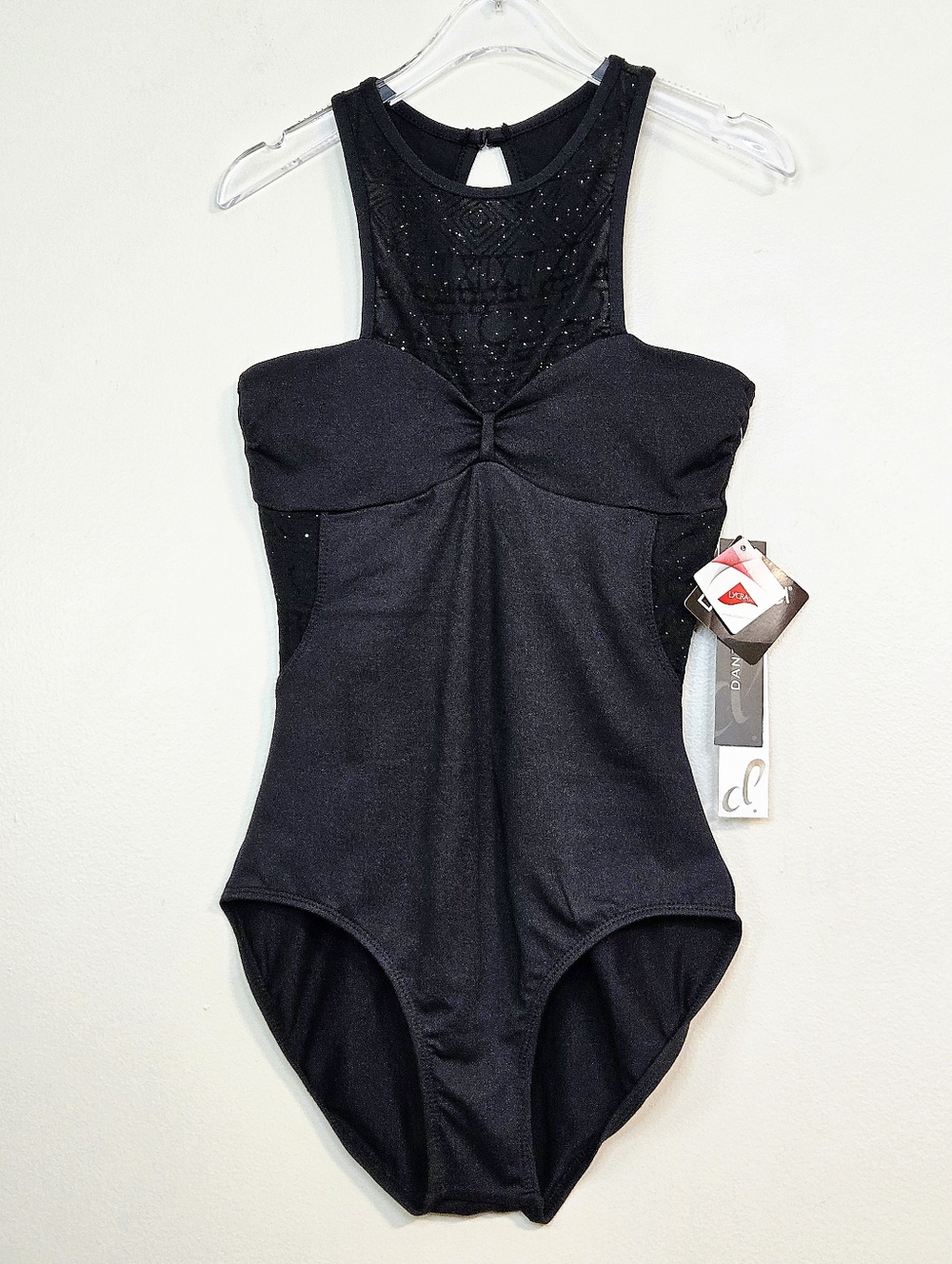 Danz N Motion Girls Black Sparkle Accented Leotard, Size 12-14 ~ NWT